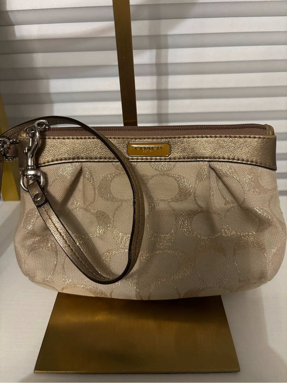 Coach Metallic Beige Signature Wristlet